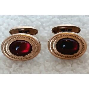 Vintage Red Glass Cabachon Cufflinks 3/4 in